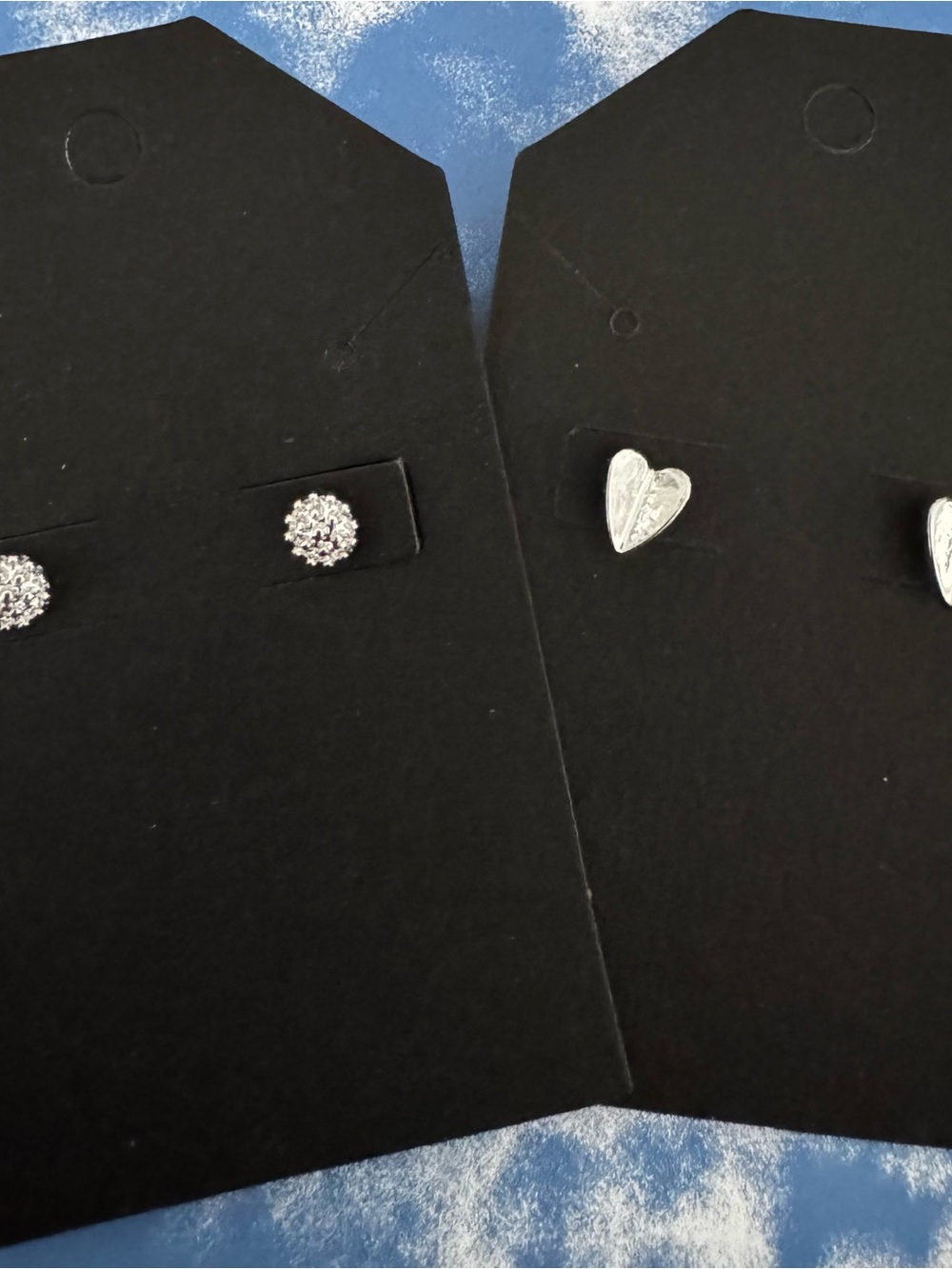 Aeropostale Silver Heart and Crystal Cluster Stud Earrings